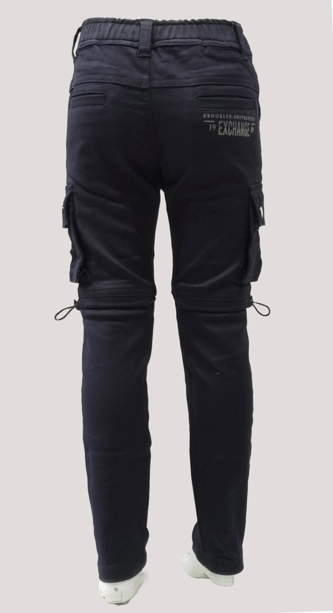 Boys Fancy Elastic Waist Six Pocket Jogger Style Cotton Cargo Pant