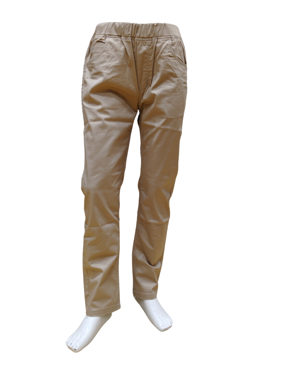 Boys Light Brown Round Elastic Cotton Pant