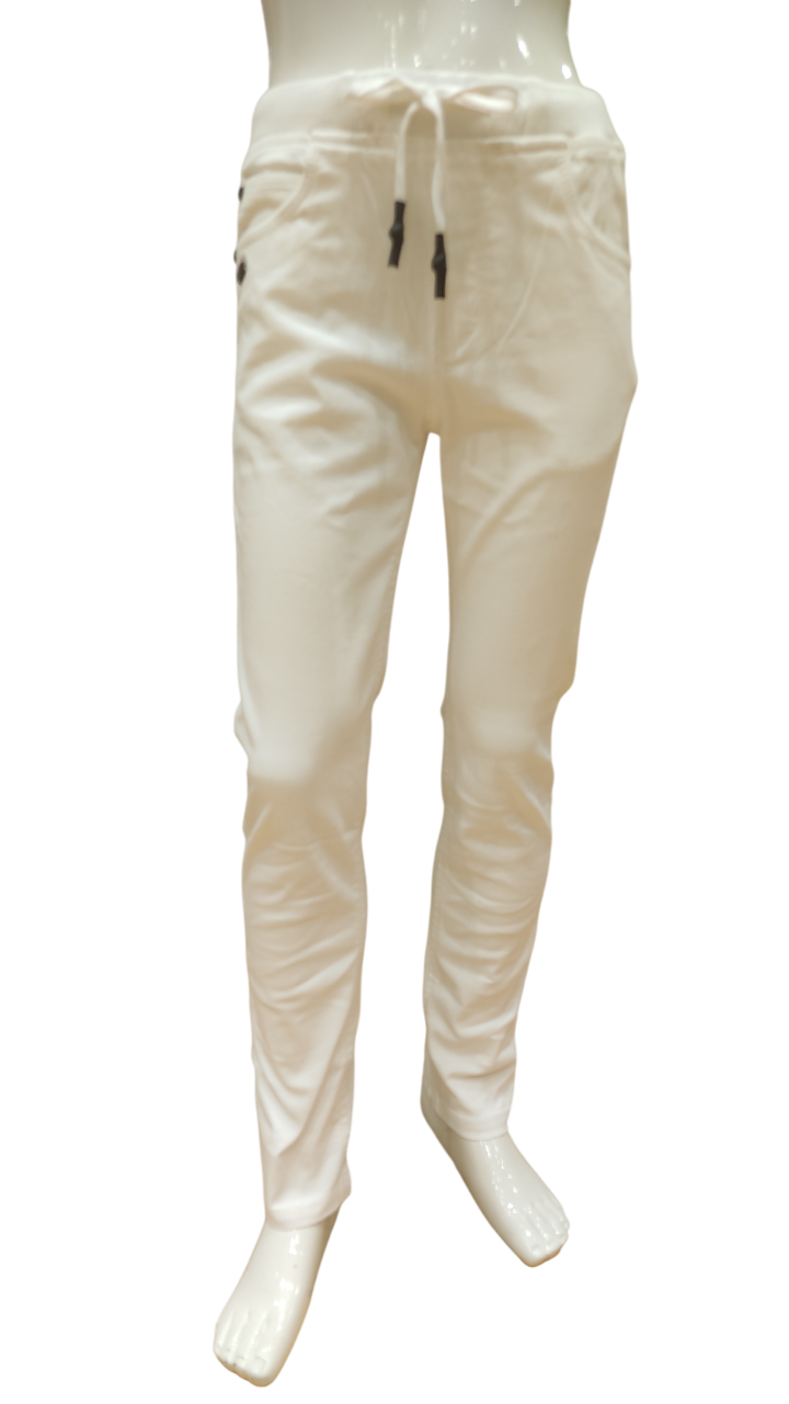 Boys White Elastic Waist Full Pant