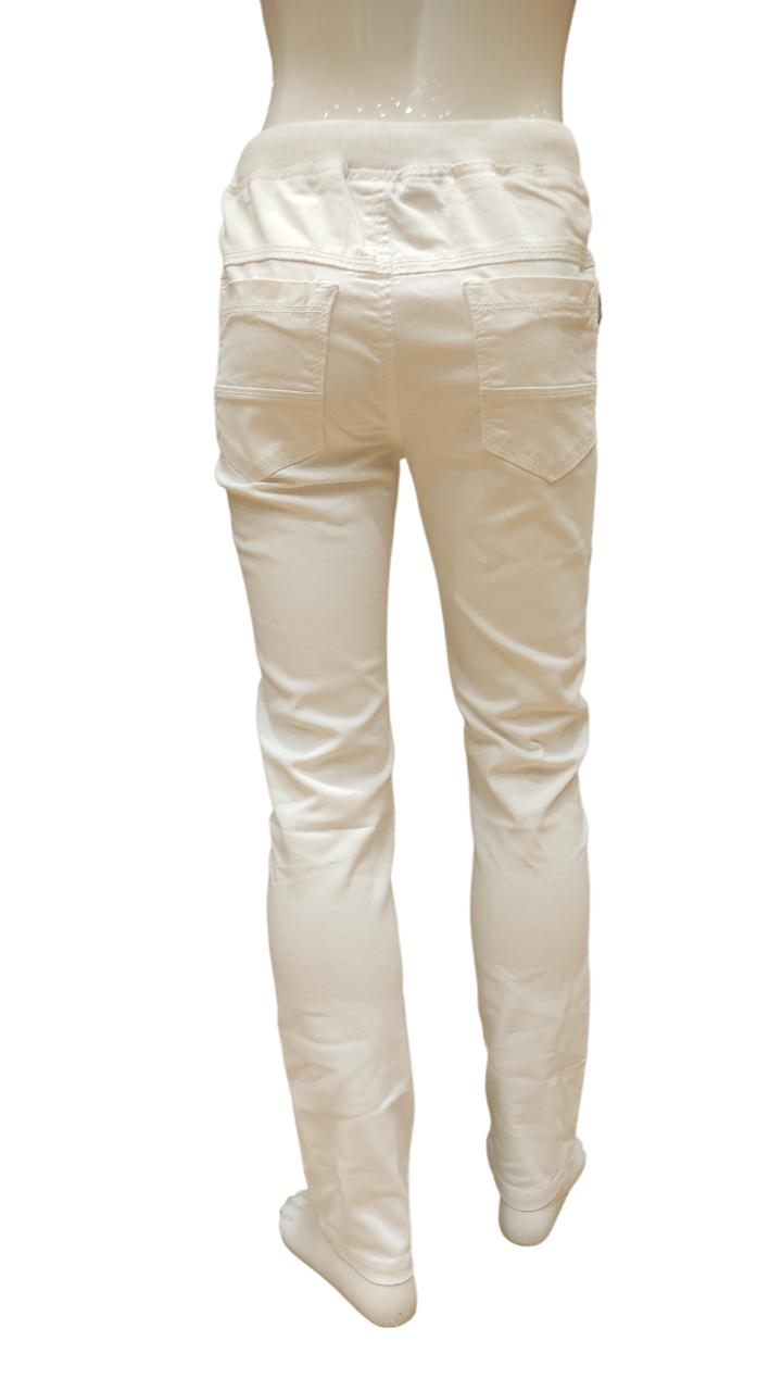 Boys White Elastic Waist Full Pant