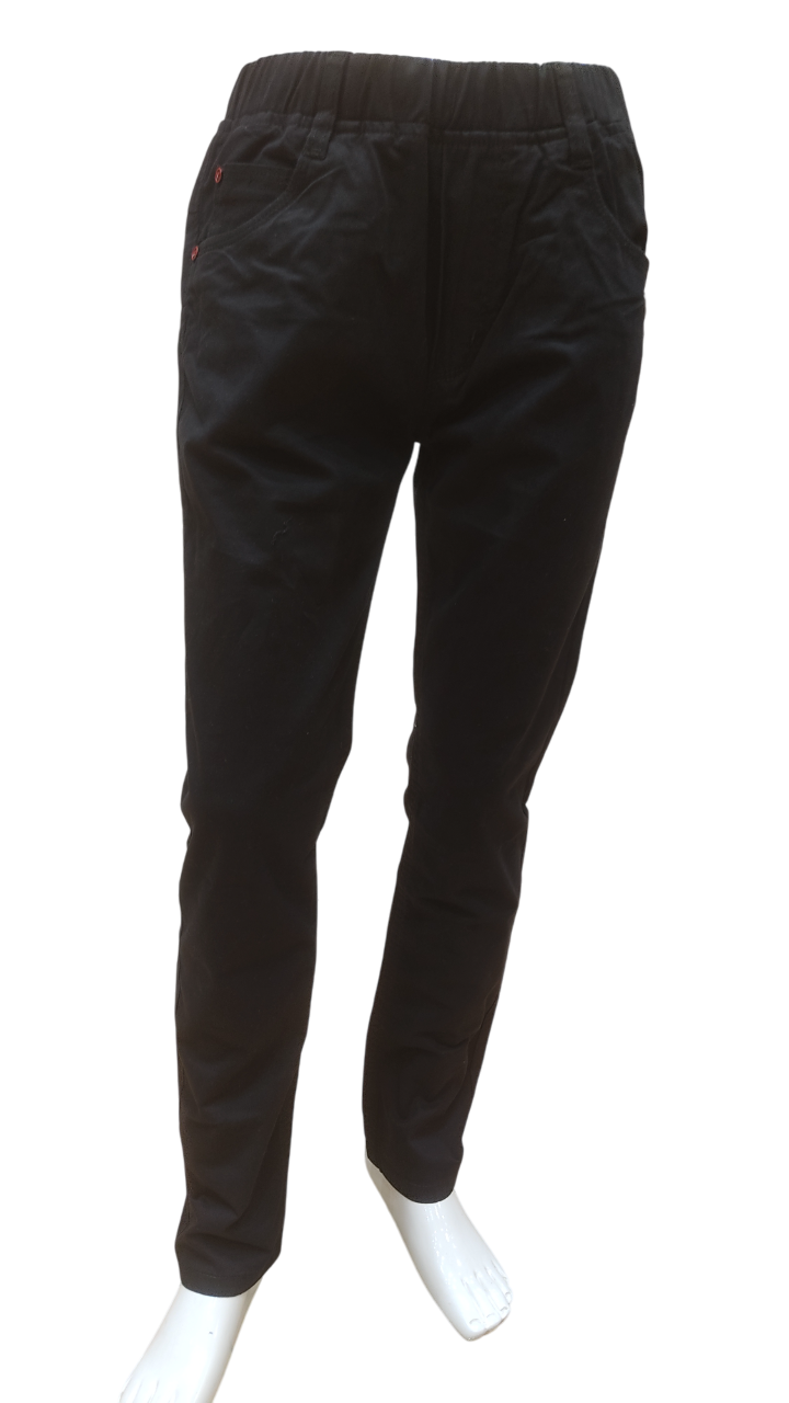 Boys Black Cotton Round Elastic Fancy Trouser