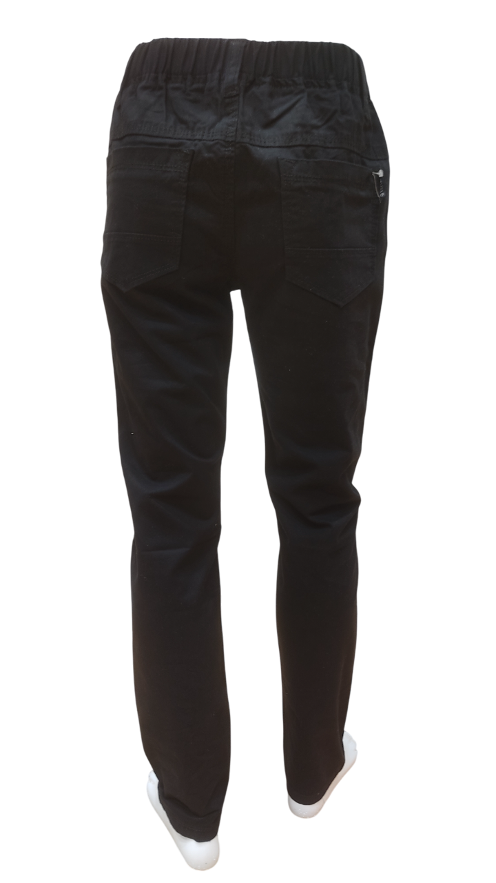 Boys Black Cotton Round Elastic Fancy Trouser