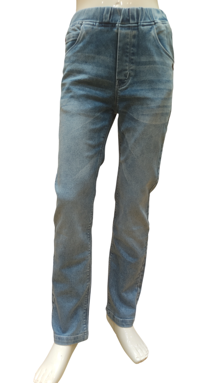 Boys Stone Blue Elastic Waist Fancy Jeans