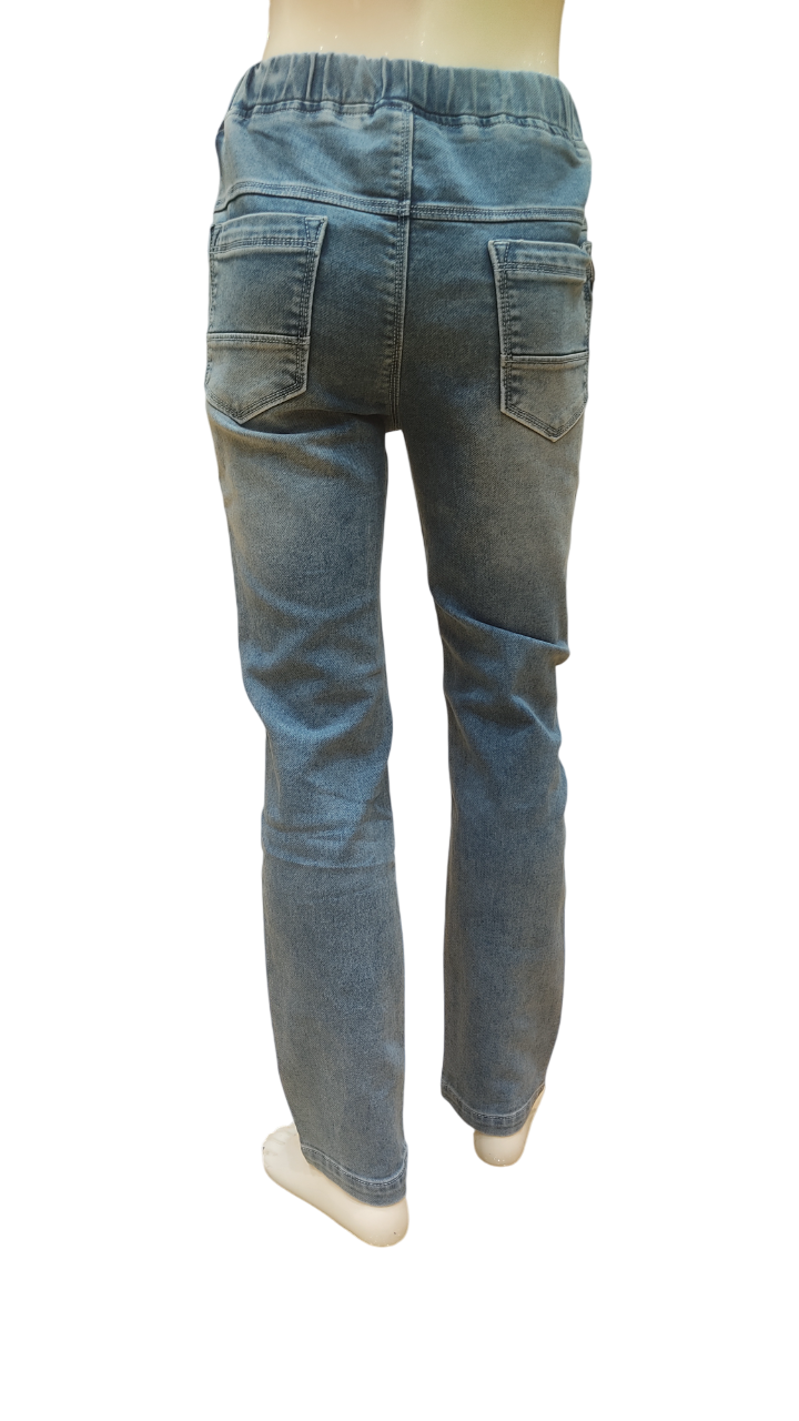 Boys Stone Blue Elastic Waist Fancy Jeans