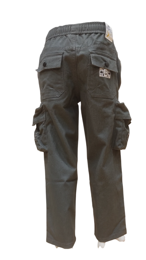 Boys Grey Fancy Elastic Waist Cargo Pant