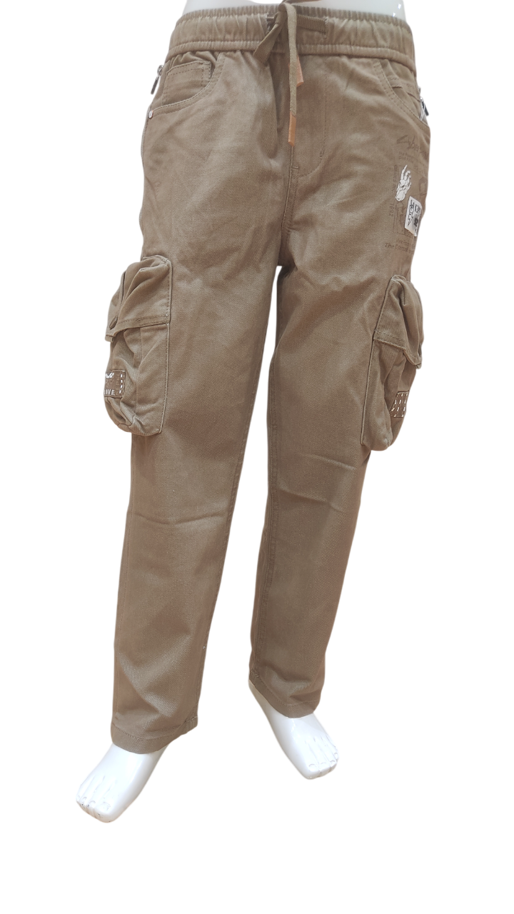 Boys Khaki Elastic Waist Fancy Cotton Cargo Pant