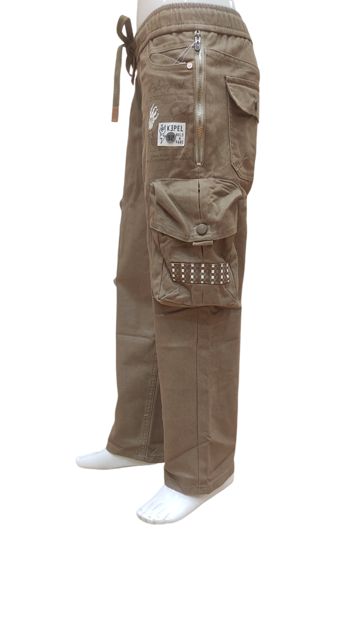 Boys Khaki Elastic Waist Fancy Cotton Cargo Pant