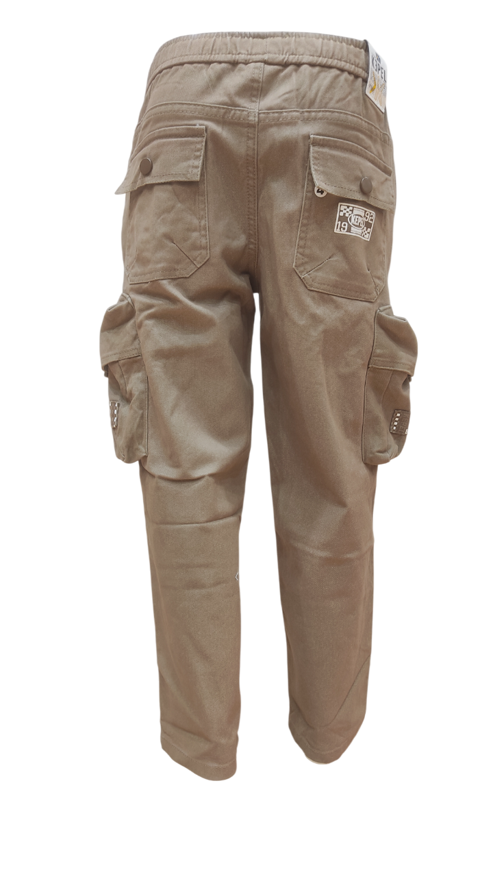 Boys Khaki Elastic Waist Fancy Cotton Cargo Pant