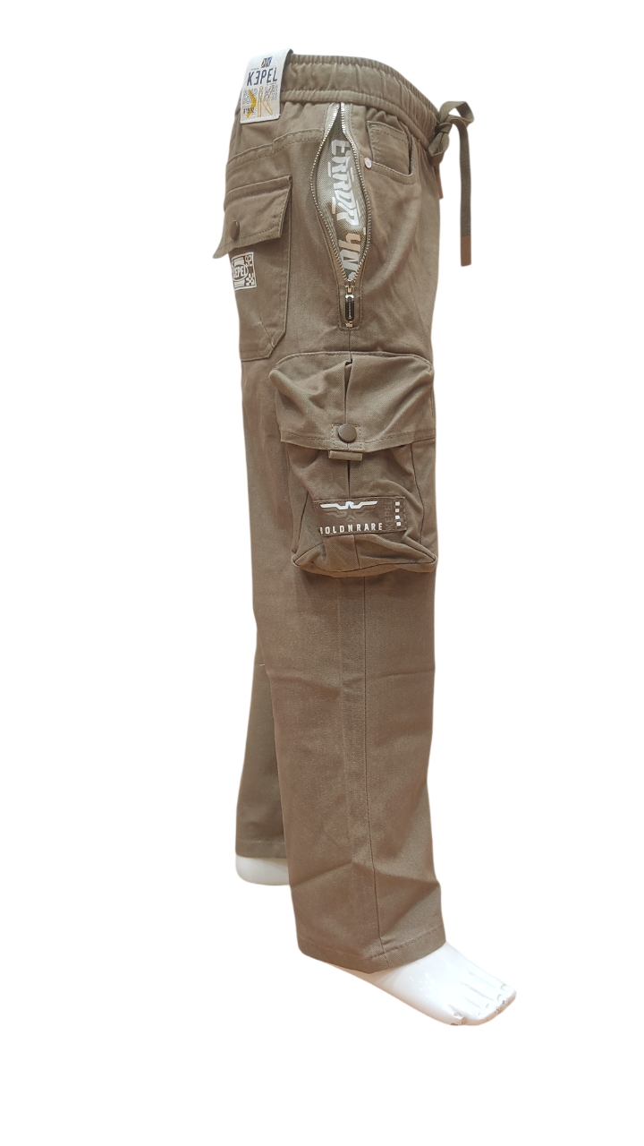 Boys Khaki Elastic Waist Fancy Cotton Cargo Pant