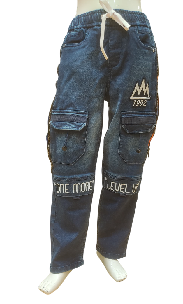 Boys Dark Blue Fancy Elastic Waist Cargo Pant