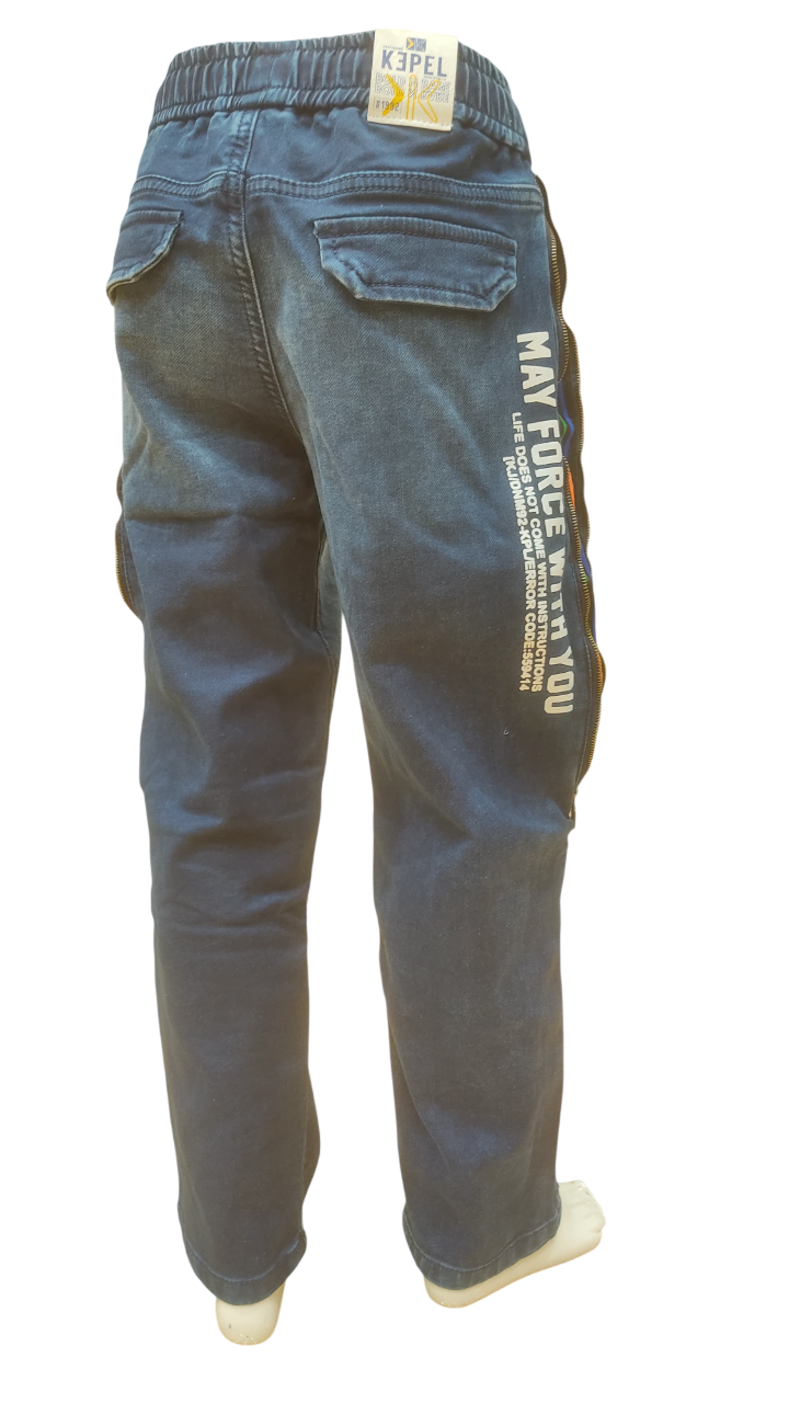 Boys Dark Blue Fancy Elastic Waist Cargo Pant