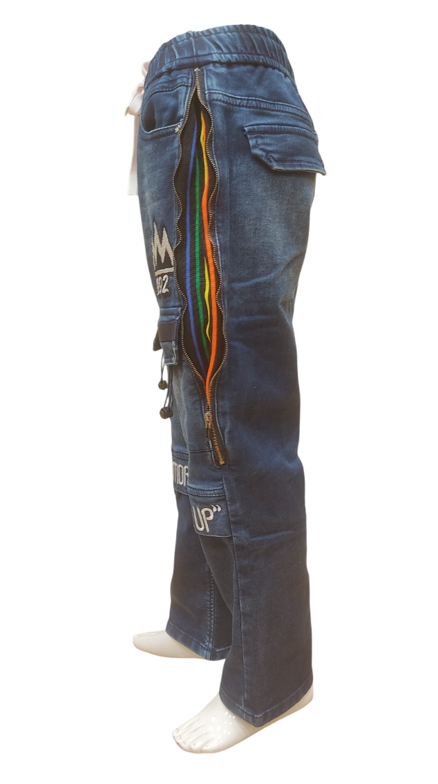 Boys Dark Blue Fancy Elastic Waist Cargo Pant