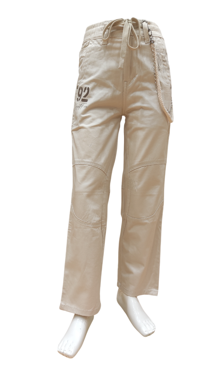 Boys Cream Elastic Waist Fancy Cotton Cargo Pant