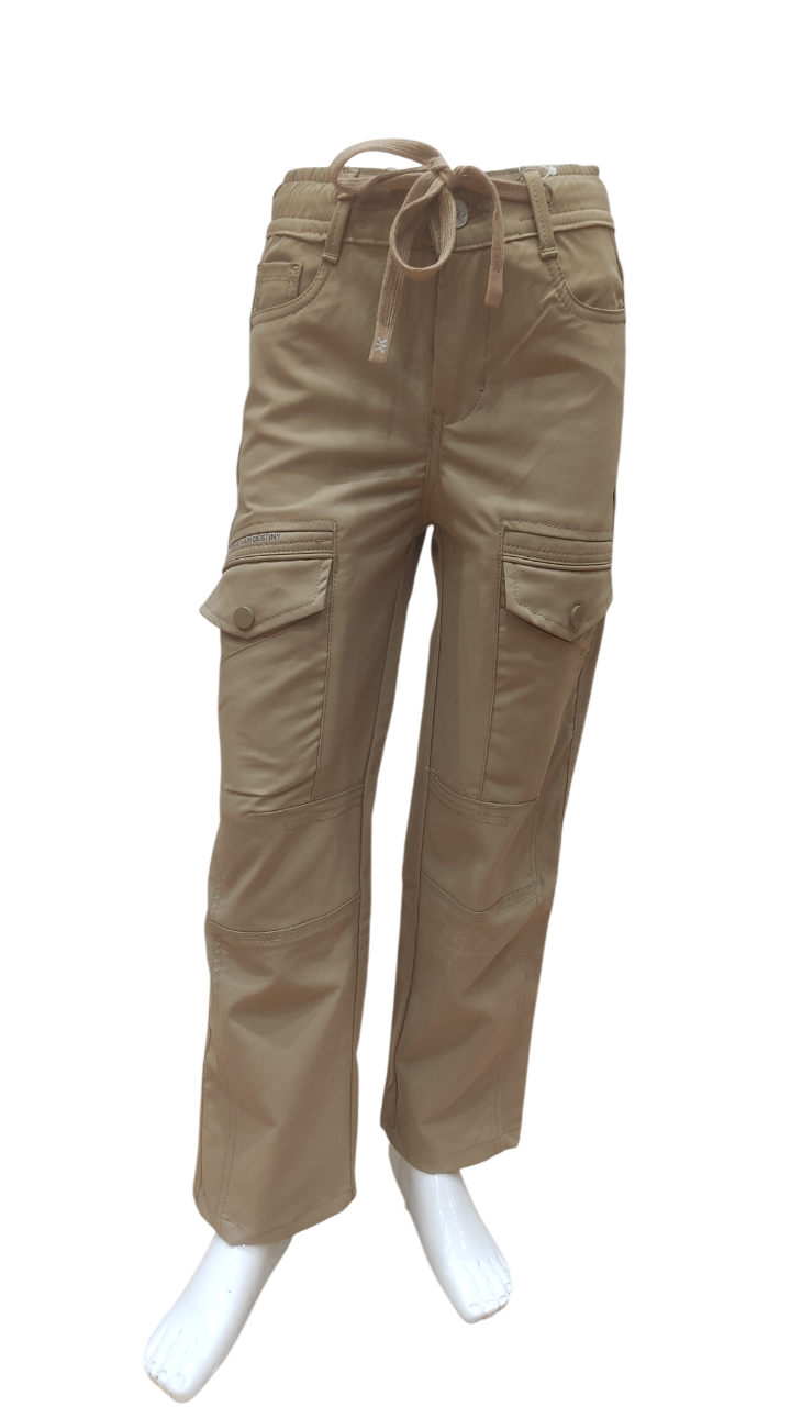Boys Khaki Elastic Waist Fancy Cotton Cargo Pant
