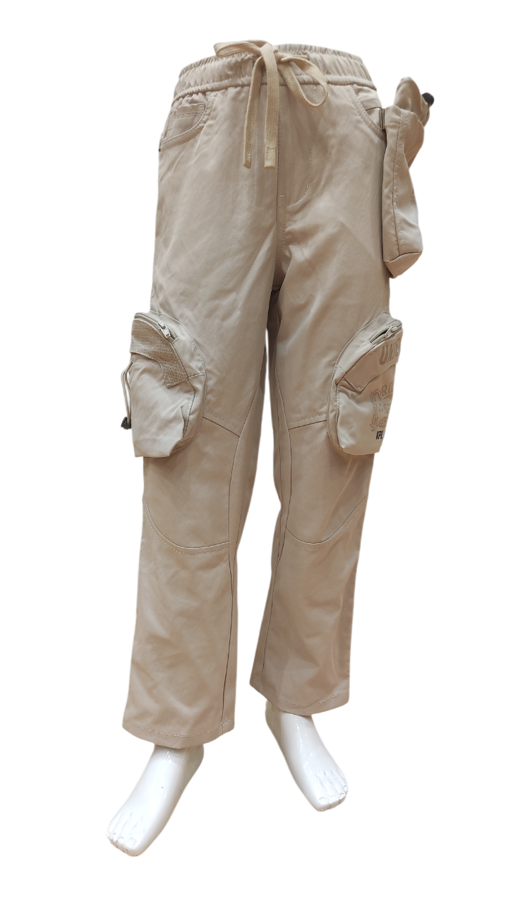 Boys Khaki Elastic Waist Fancy Cotton Cargo Pant