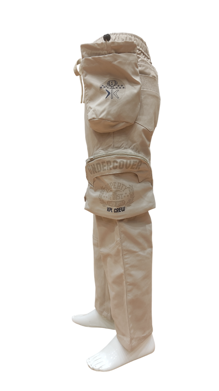 Boys Khaki Elastic Waist Fancy Cotton Cargo Pant