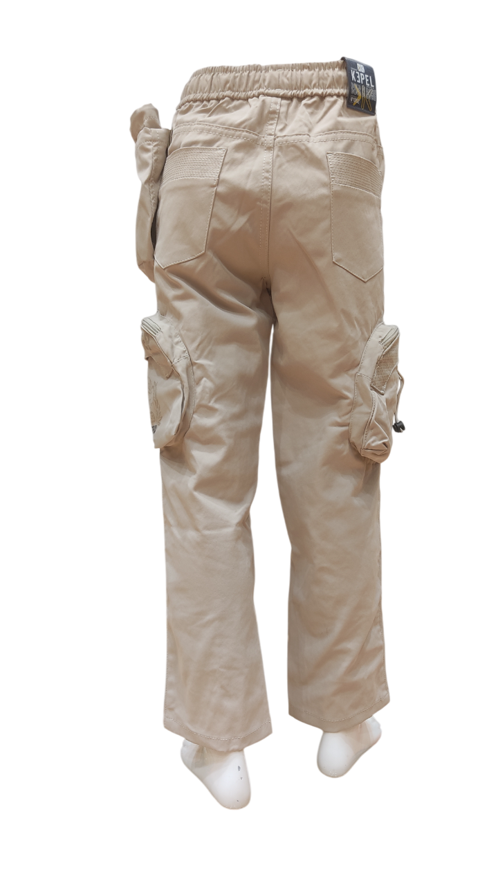 Boys Khaki Elastic Waist Fancy Cotton Cargo Pant