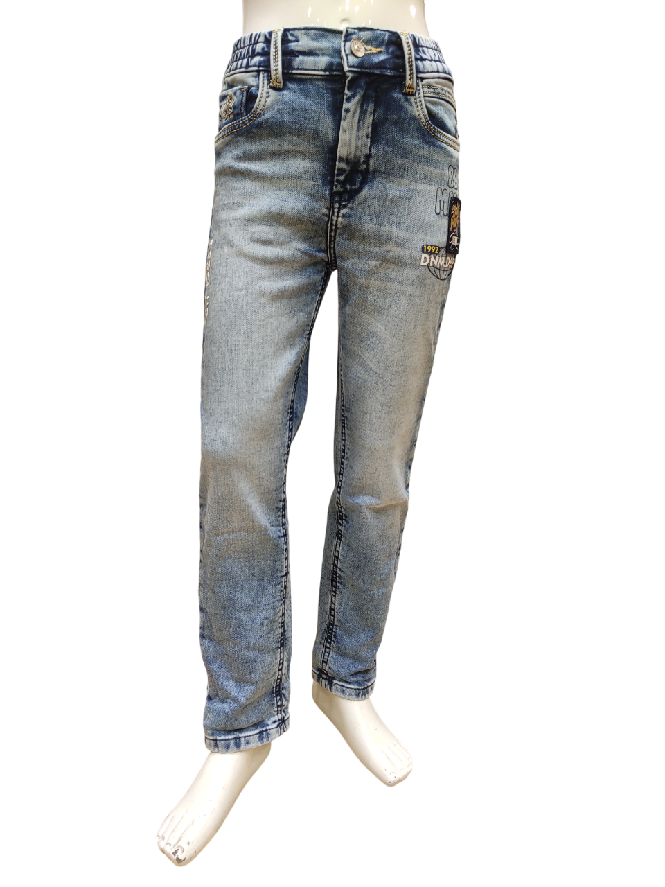Boys Light Blue Elastic Waist Fancy Denim Jeans