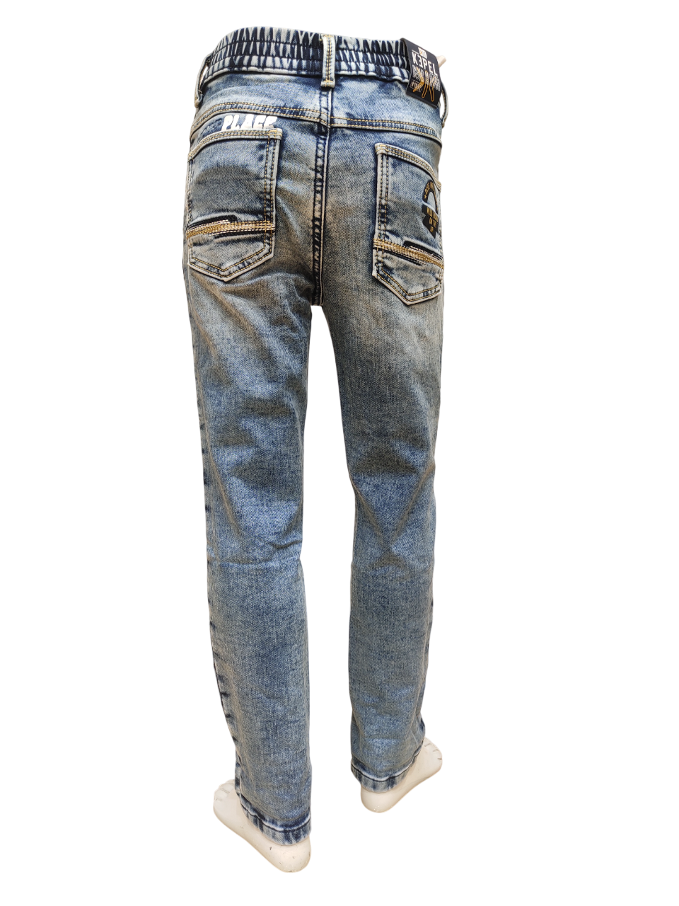 Boys Light Blue Elastic Waist Fancy Denim Jeans