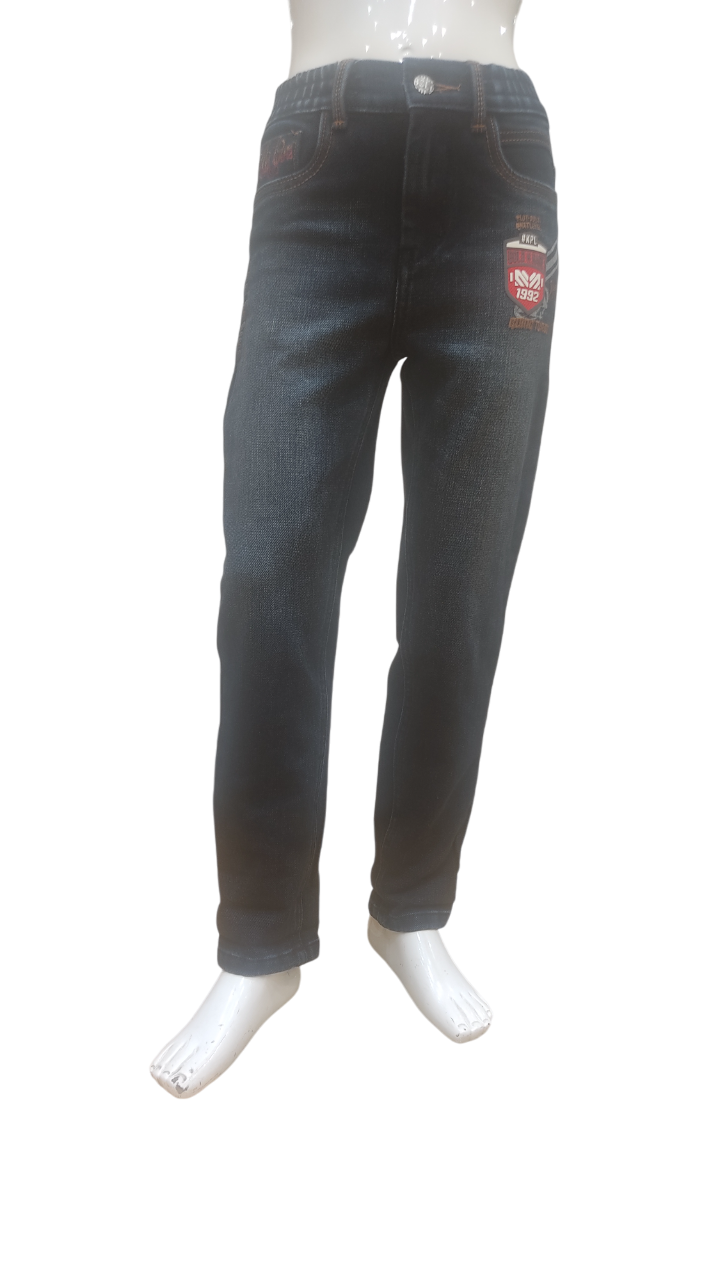 Boys Dark Blue Elastic Waist Fancy Denim Jeans