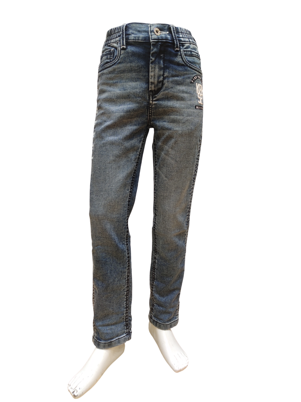 Boys Light Blue Elastic Waist Fancy Denim Jeans
