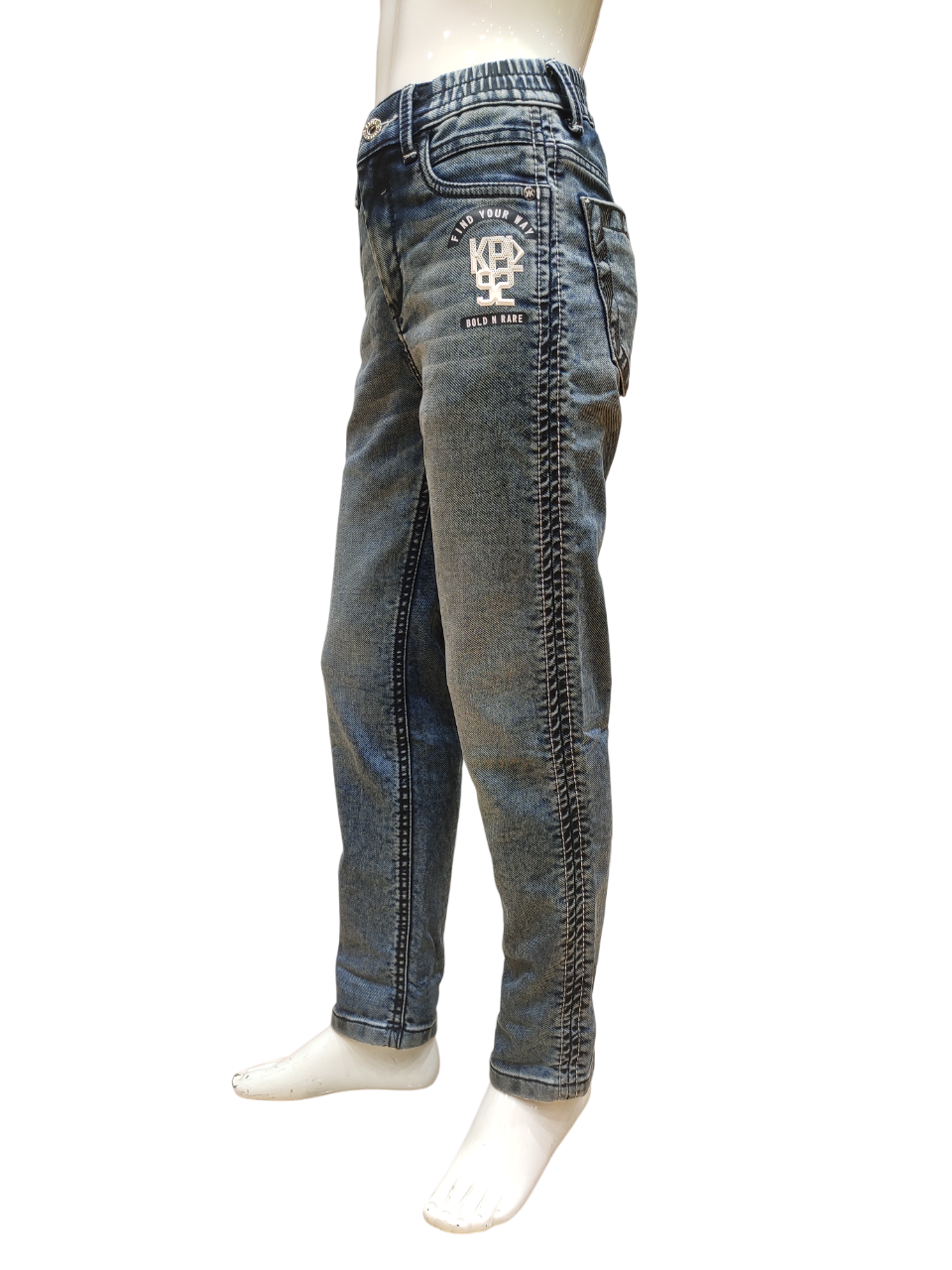 Boys Light Blue Elastic Waist Fancy Denim Jeans