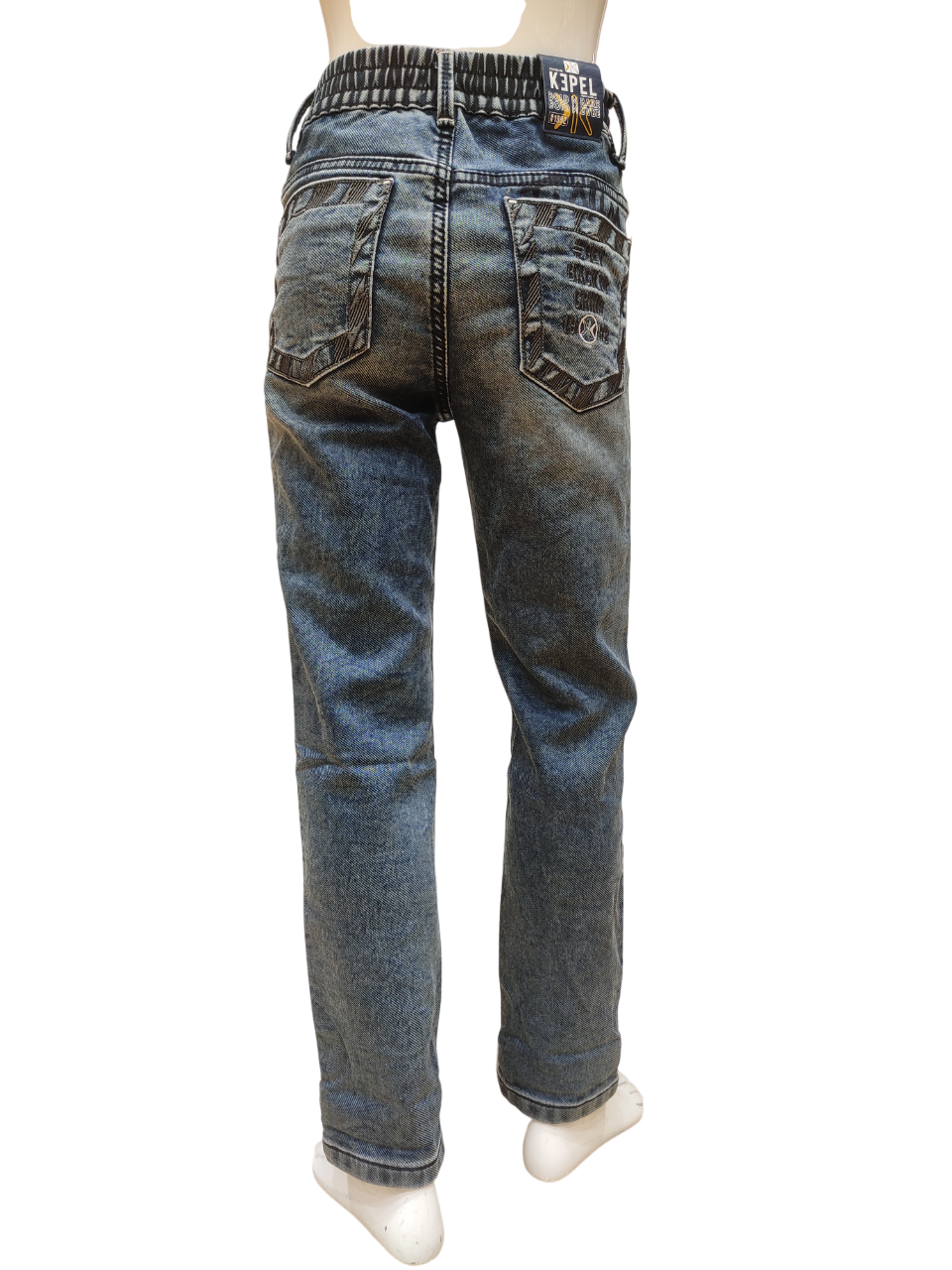 Boys Light Blue Elastic Waist Fancy Denim Jeans