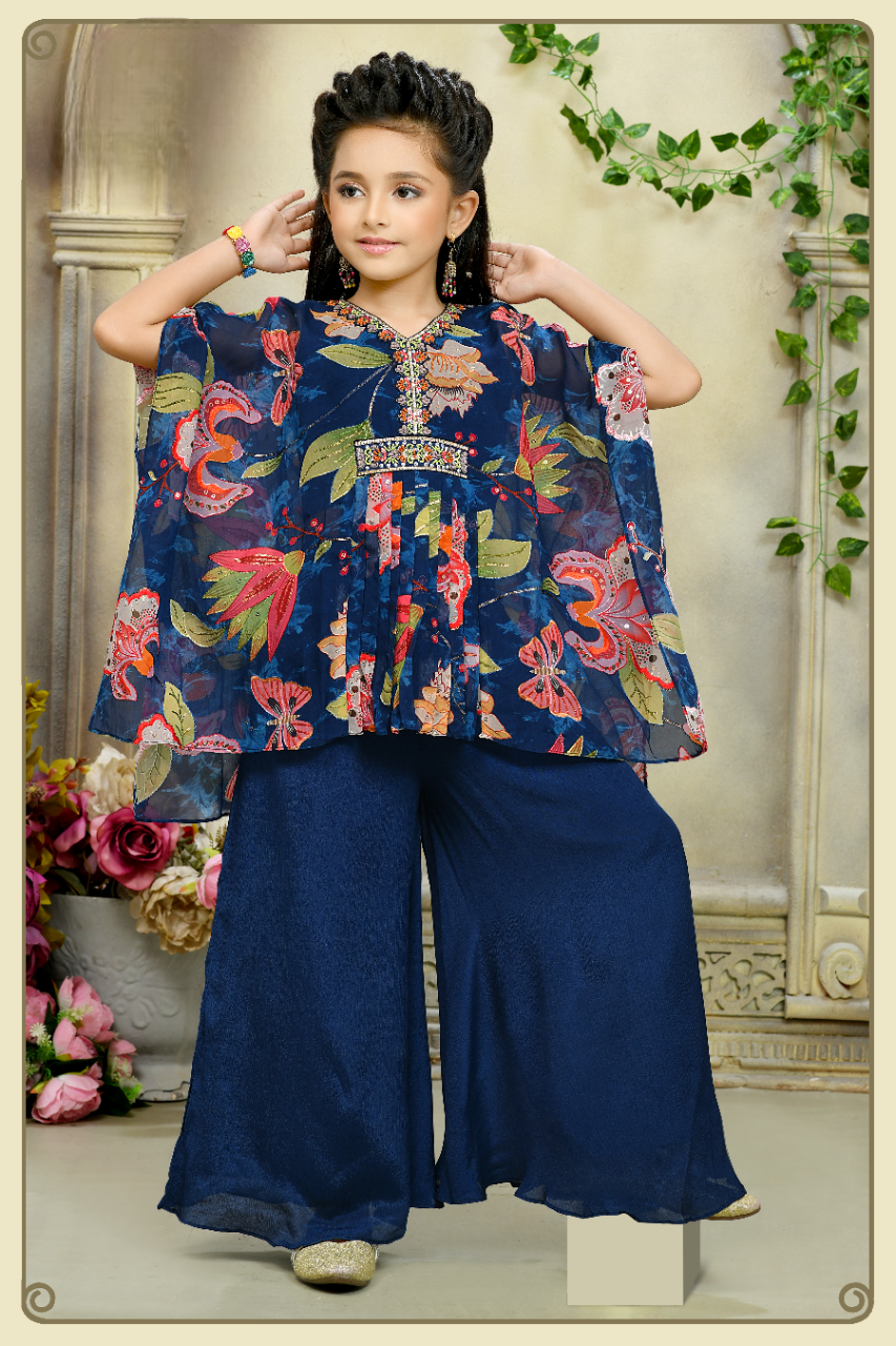 Girls Royal blue Fancy Designer Plazo Suit