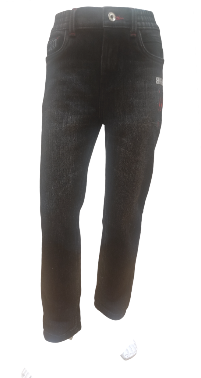 Boys Black Elastic Waist Fancy Denim Jeans