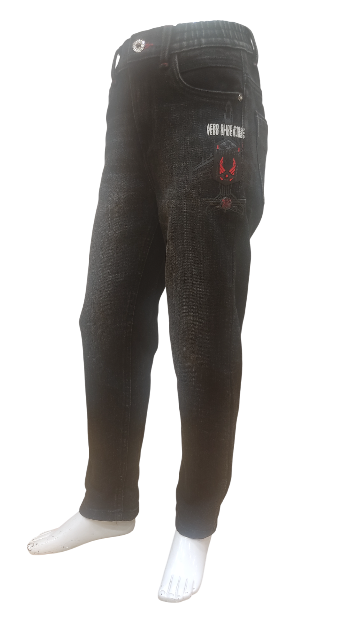 Boys Black Elastic Waist Fancy Denim Jeans