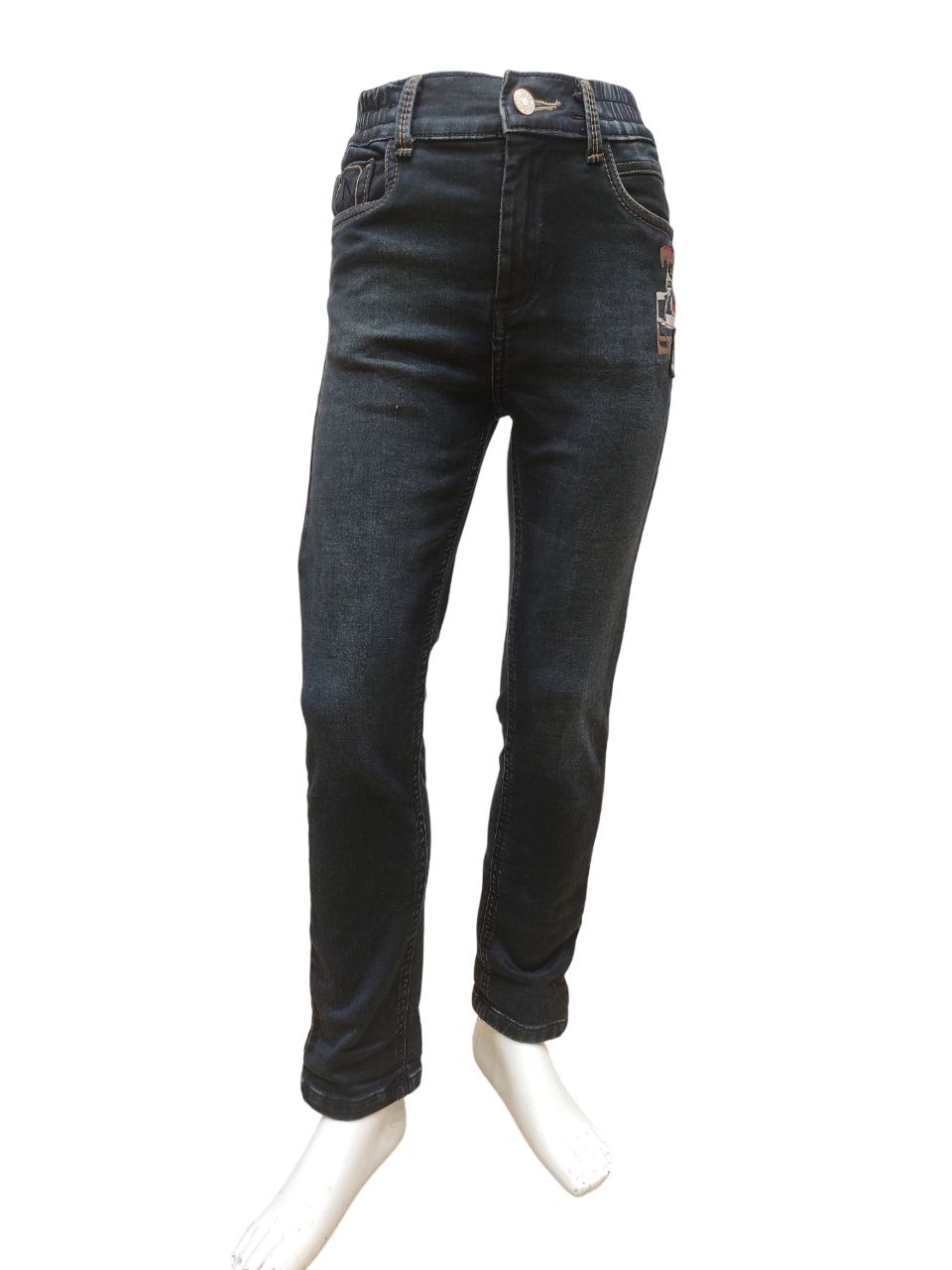 Boys Dark Blue Elastic Waist Fancy Denim Jeans
