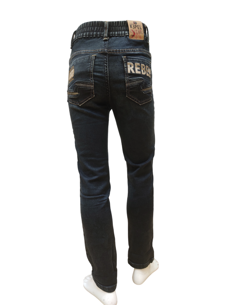Boys Dark Blue Elastic Waist Fancy Denim Jeans