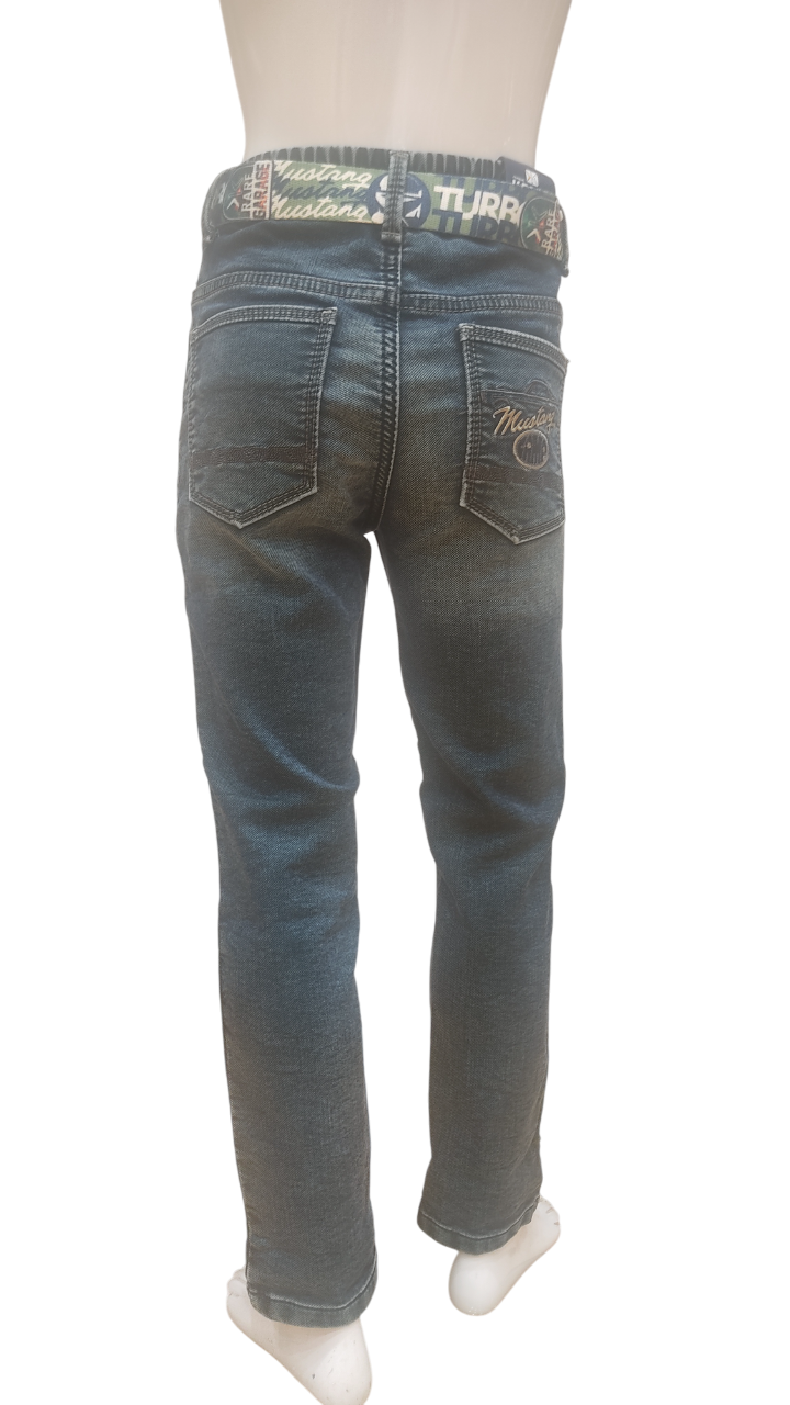 Boys Dark Blue Elastic Waist Fancy Denim Jeans