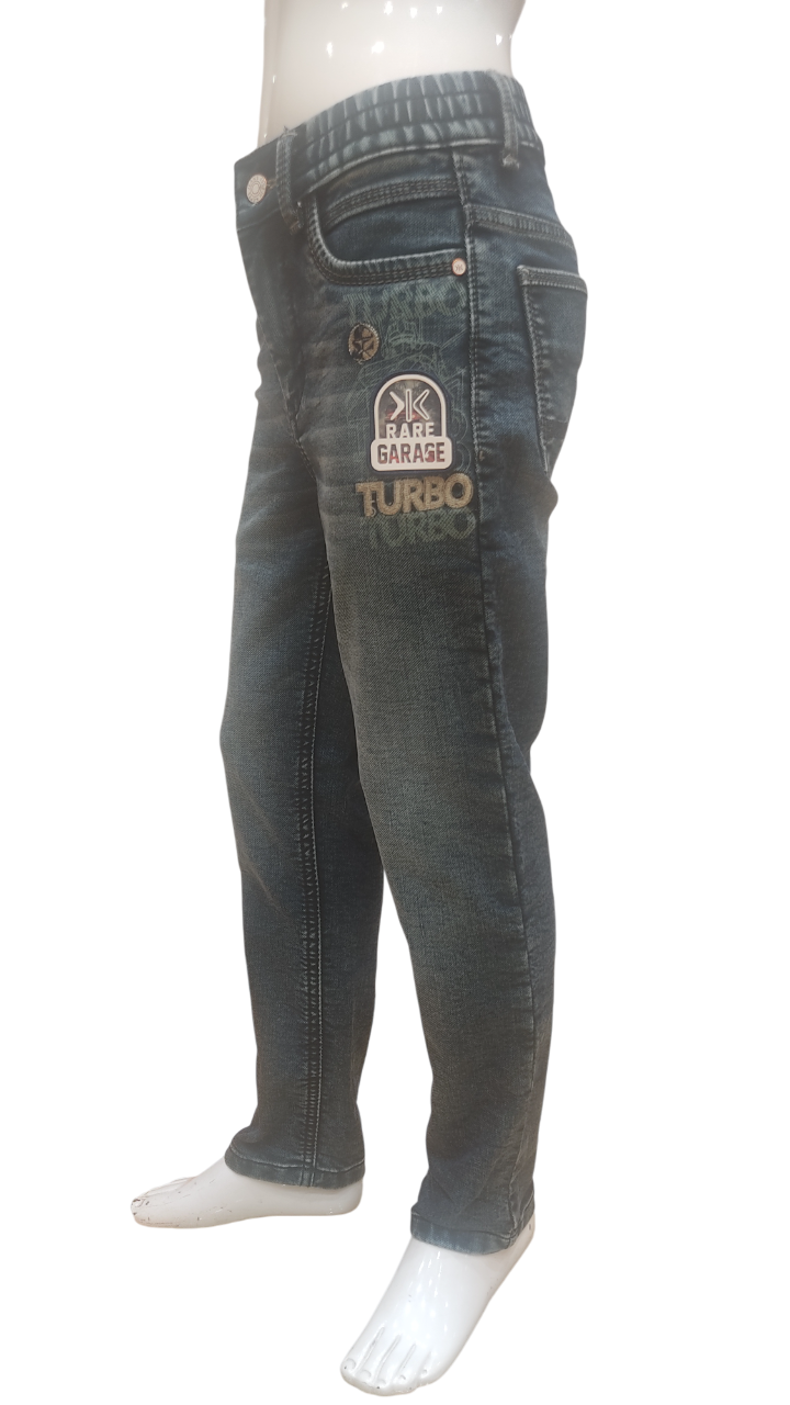 Boys Dark Blue Elastic Waist Fancy Denim Jeans