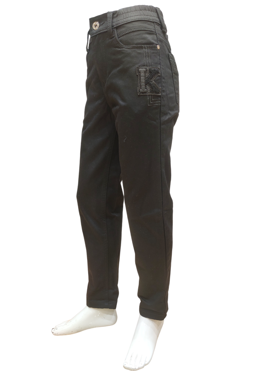 Boys Black Elastic Waist Fancy Denim Jeans