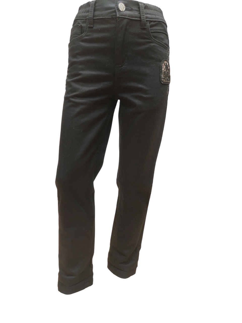 Boys Black Elastic Waist Fancy Denim Jeans