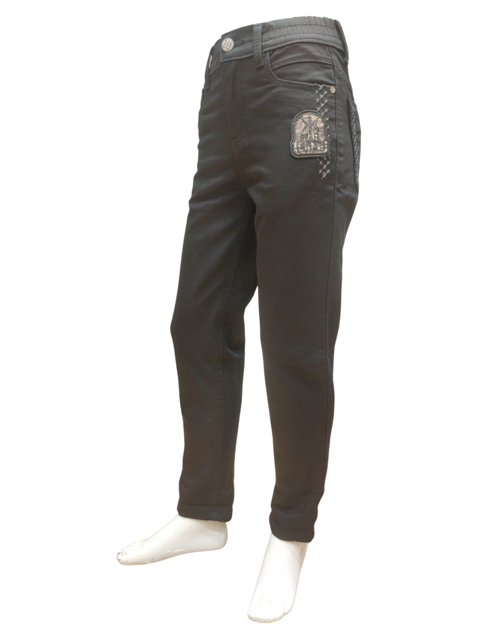 Boys Black Elastic Waist Fancy Denim Jeans