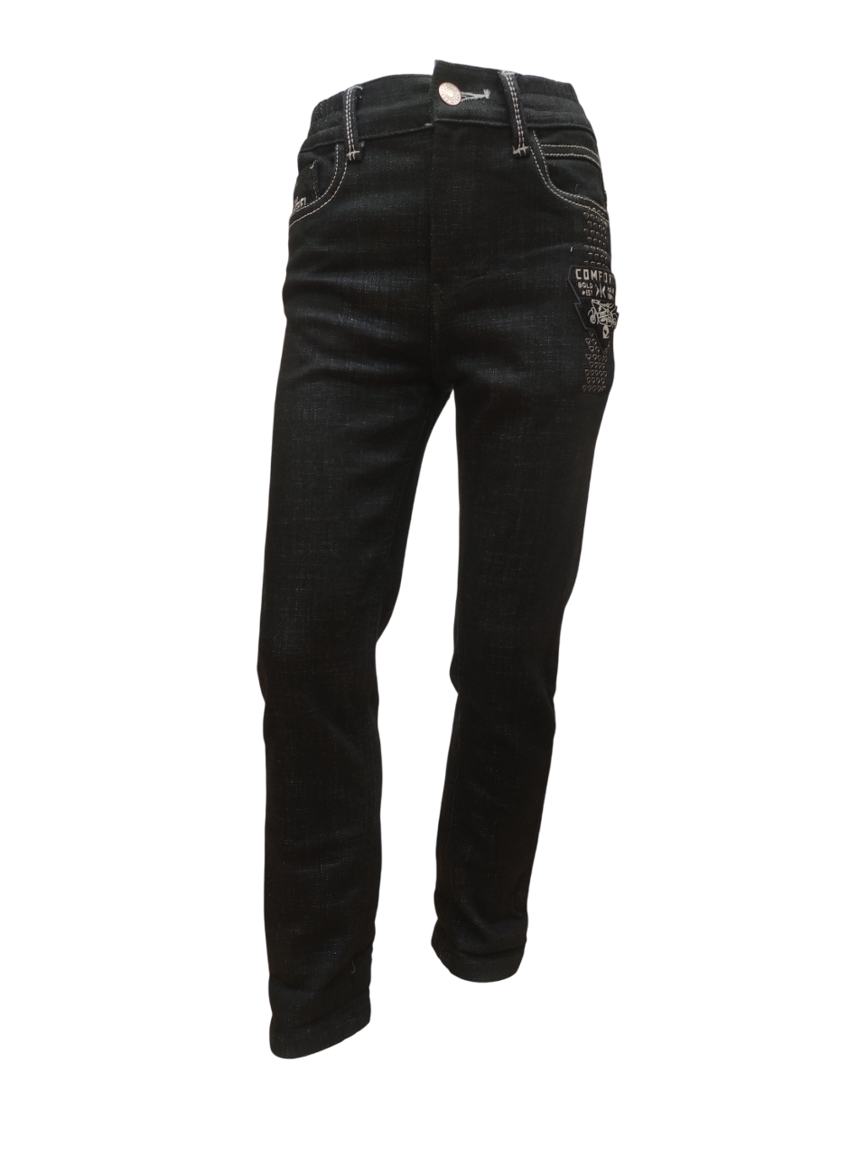 Boys Black Elastic Waist Fancy Denim Jeans