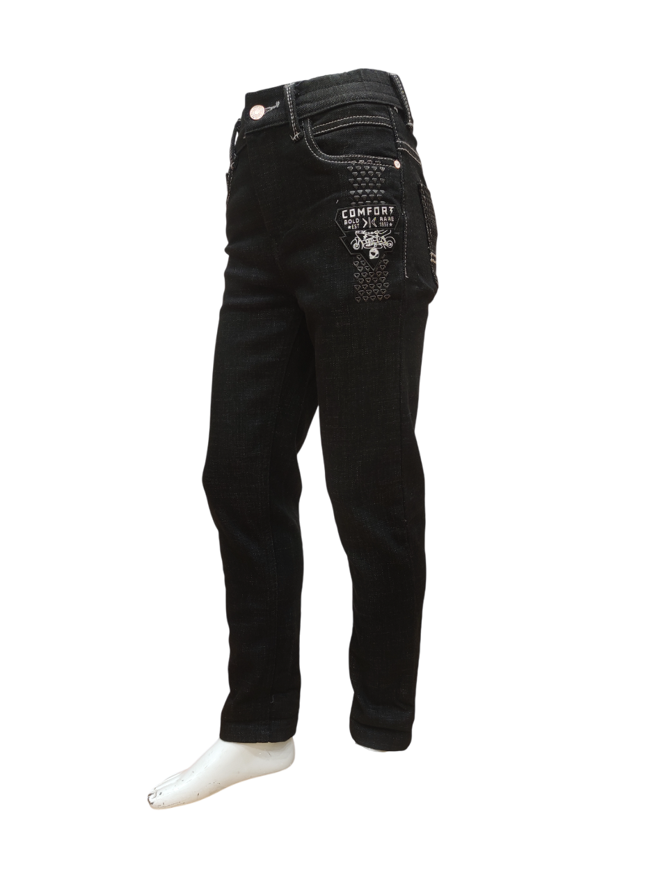 Boys Black Elastic Waist Fancy Denim Jeans