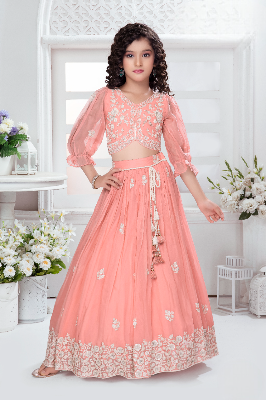 Girls Pink Traditional Fancy Choli Suit