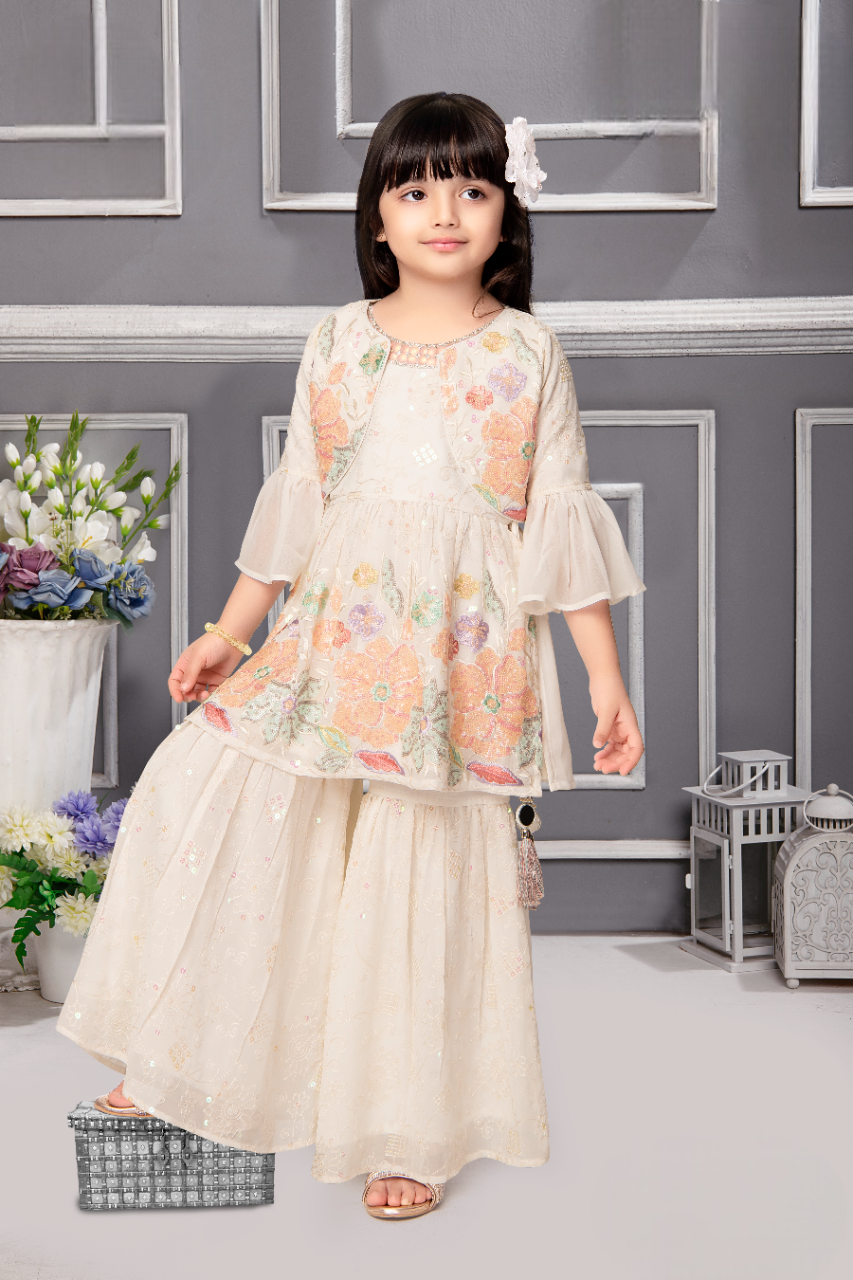 Girls Cream Trendy Sharara Suit