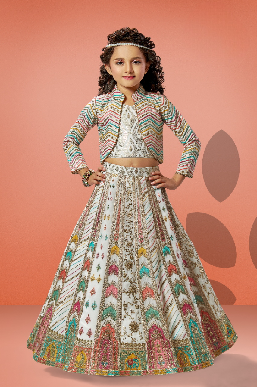 Girls Cream Designer Ethnic Wear Choli suit