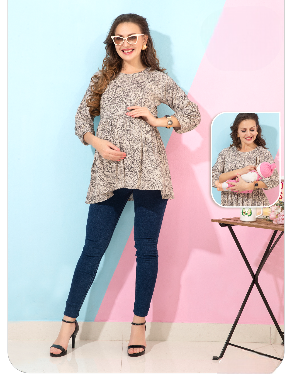 Women's Black Printed Feeding Top