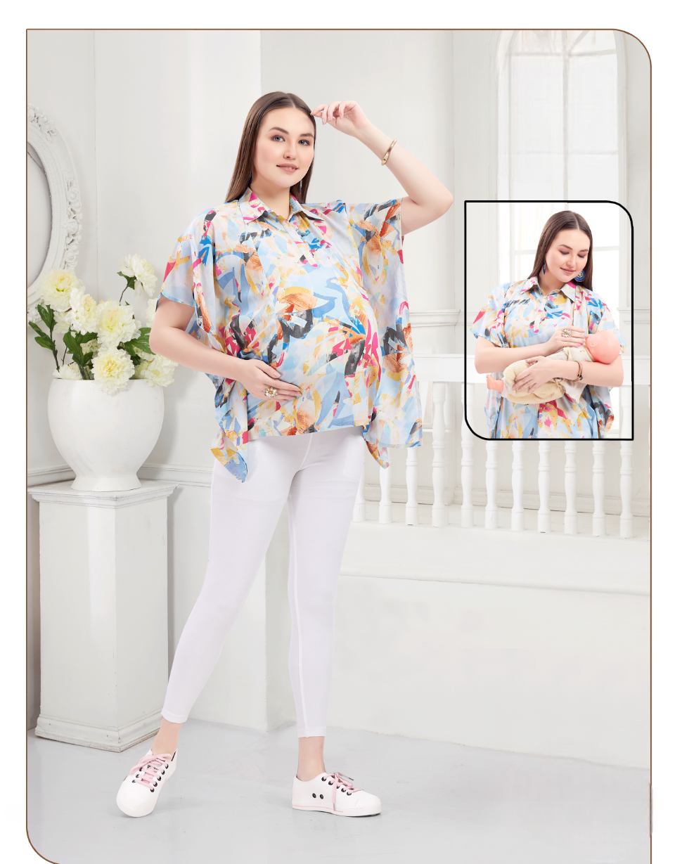 Women's Blue Printed Feeding Top