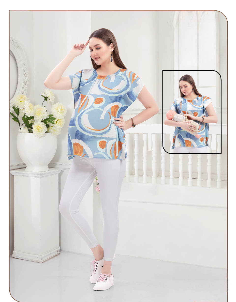 Women's Blue Printed Feeding Top
