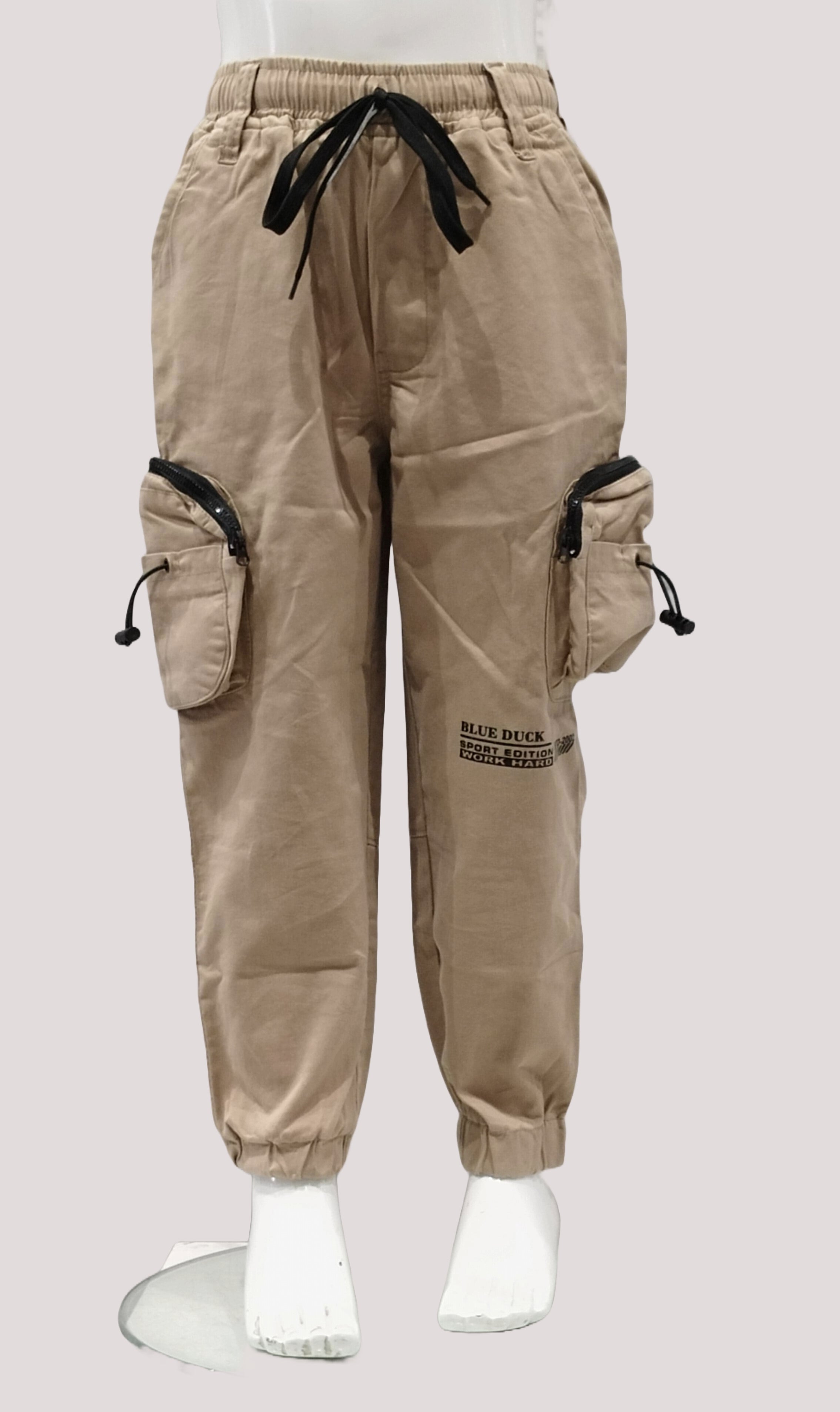 Boys Fancy Elastic Waist Six Pocket Jogger Style Cotton Cargo Pant