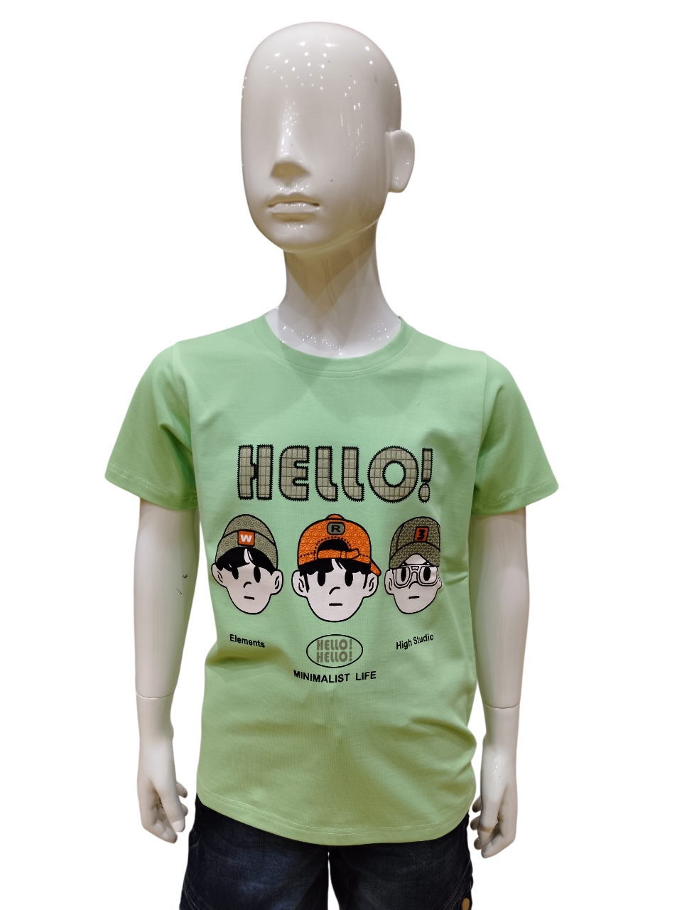 Boys Pista Green Round Neck Half Sleeve Printed Fancy T-Shirt