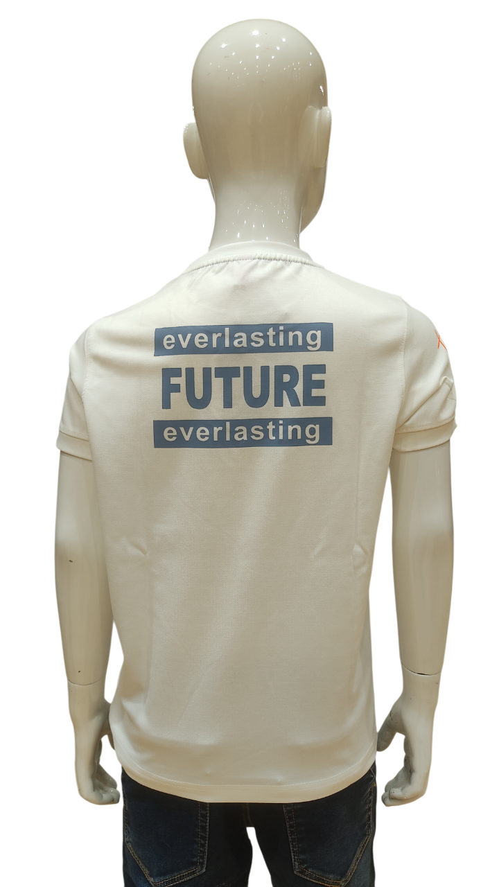 Boys Off White Half Sleeve Printed Fancy T-Shirt