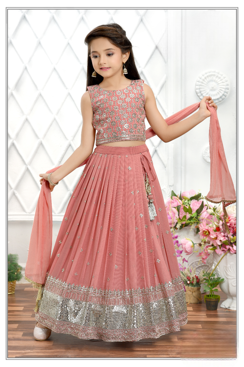 Girls Peach Ethnic Wear Choli Suit