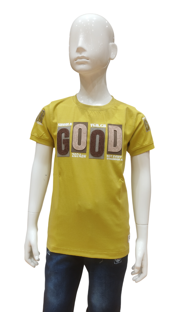Boys Mustard Half Sleeve Round Neck Fancy T-Shirt